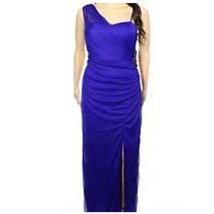 Sleeveless Jewel-Trim Ruched G Royal Blue Dress
